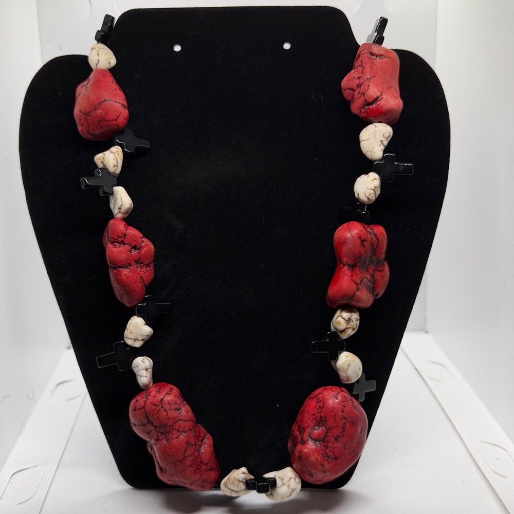 Chunky Red and White Stone Necklace